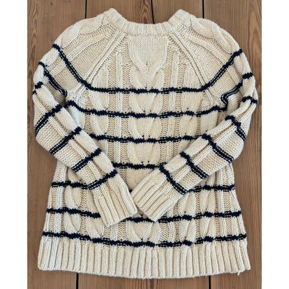 J. Jill Navy Ivory Cable Knit Sweater Cotton Blend Small - Picture 2 of 6